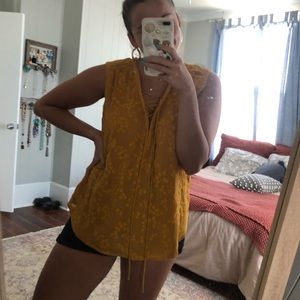 Anthropologie yellow embroidered tank